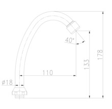 Technický výkres výtoku vodovodní baterie s rozměry