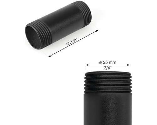 Černá trubková vsuvka o průměru 25 mm a délce 60 mm