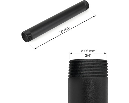 Černá trubka lampy o rozměrech 80 mm délka a 25 mm průměr