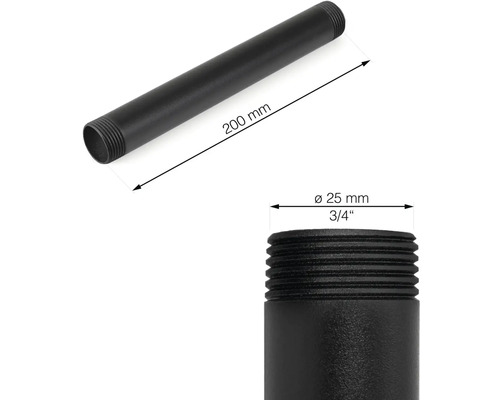 Černá ocelová trubka o průměru 25 mm a délce 200 mm