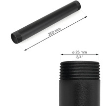 Černá trubka se závitovými konci, délka 250 mm a průměr 25 mm