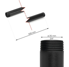 Obrázek černé závitové trubky o rozměrech 500 mm délka a 25 mm průměr