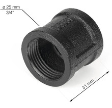 Redukce z černé temperované litiny o průměru 25 mm