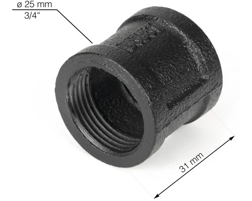 Redukce z černé temperované litiny o průměru 25 mm
