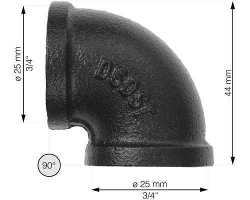 Litý ocelový trubkový oblouk 90 stupňů, průměr 25 mm