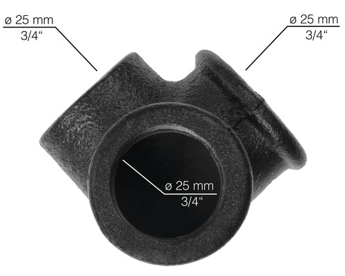 Černý litinový T-kus o průměru 25 mm