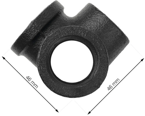 Černá tvarovka T z temperované litiny s rozměry 46 mm