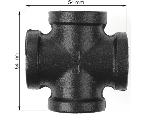 Černá tvarovka z temperované litiny křížové tvarovky o velikosti 54 mm.