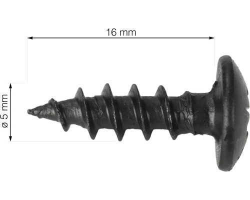 Sádrokartonový šroub o délce 16 milimetrů a tloušťce 5 milimetrů.