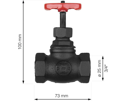 Kovový ventil o rozměrech 100 mm výška a 73 mm šířka