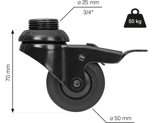 Otočné kolečko se závitem, průměr kola 50 milimetrů a nosnost 50 kilogramů