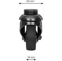 Nábytkové kolečko se závitem, průměr 43 milimetrů a šířka kola 19 milimetrů