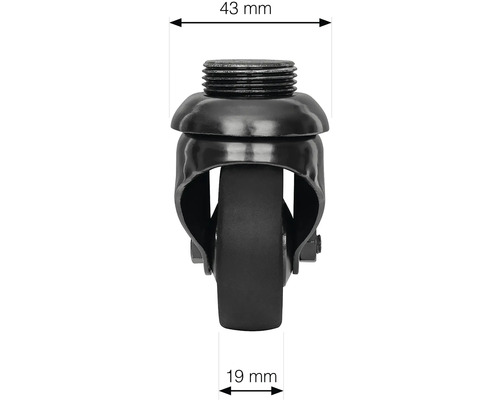 Nábytkové kolečko se závitem, průměr 43 milimetrů a šířka kola 19 milimetrů