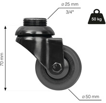 Otočné kolečko se závitem, nosnost 50 kilogramů, průměr 50 milimetrů