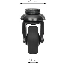 Nábytkové kolečko se závitem a rozměry 43 mm a 19 mm