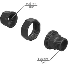 Šroubení z temperované litiny o průměru 25 mm a palcovém závitu 3/4