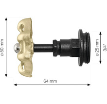 Mosazný uzavírací ventil o rozměrech 50, 25 a 64 milimetrů