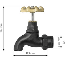 Vodovodní kohoutek s rozměry 99 mm výška a 83 mm výtok