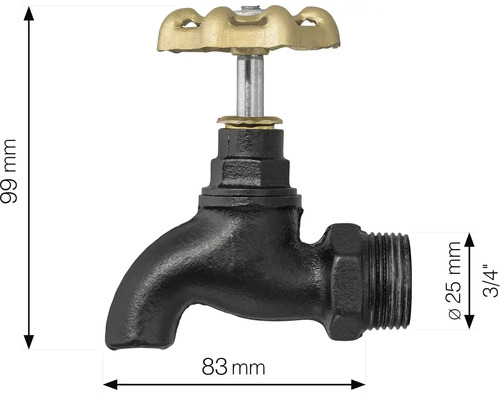 Vodovodní kohoutek s rozměry 99 mm výška a 83 mm výtok