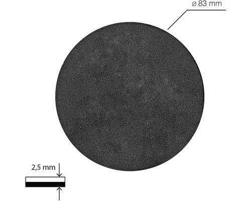 Kulatá těsnicí podložka o průměru 83 milimetrů a tloušťce 2,5 milimetru.