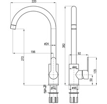 Technický výkres armatury s rozměry