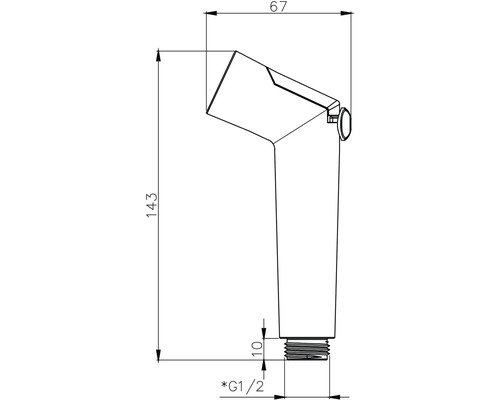 Technický výkres ruční sprchy s rozměry