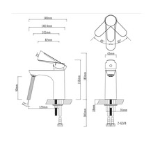 Technický výkres vodovodní baterie s rozměry