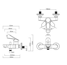 Technický nákres vodovodní baterie s rozměry