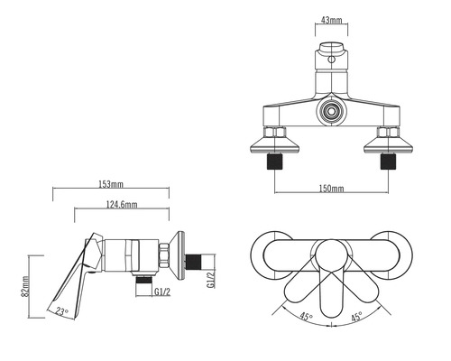 Technický výkres armatury s rozměry
