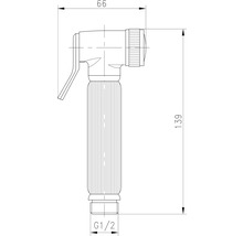 Technický výkres bidetové sprchy s rozměry.