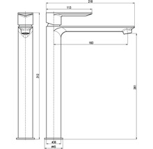 Technický nákres vodovodní baterie s rozměry