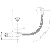 Technický výkres sady odtokové armatury s rozměry