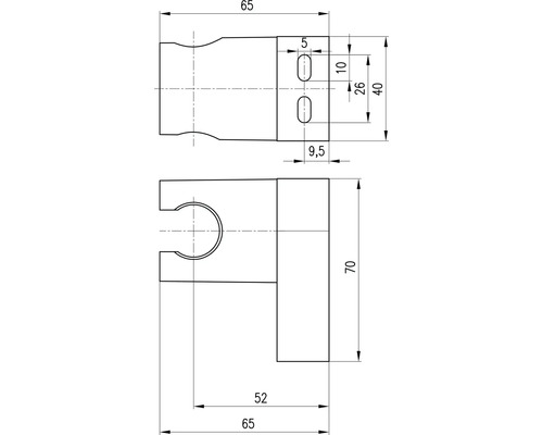 Technický nákres držáku s rozměry