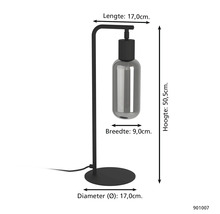 Stolní lampa o rozměrech délka 17,0 cm, šířka 9,0 cm, průměr 17,0 cm a výška 50,5 cm