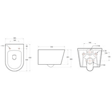 Technický nákres závěsného WC s rozměry