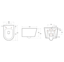 Technický výkres závěsného WC s rozměry