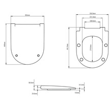 Technický nákres záchodového prkénka s rozměry