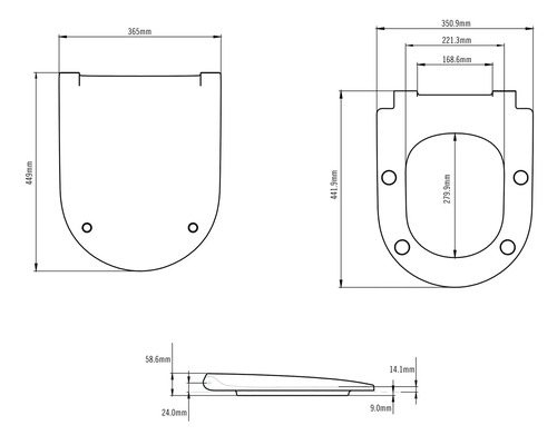 Technický nákres záchodového prkénka s rozměry