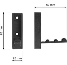 Obrázek držáku nářadí o rozměrech 70 mm na výšku, 60 mm na šířku a 20 mm do hloubky.