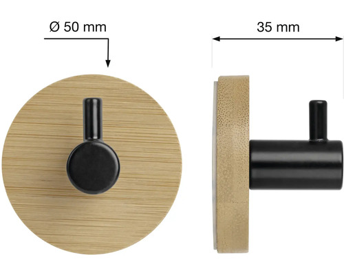Nástěnný hák z bambusu, průměr 50 milimetrů, hloubka 35 milimetrů