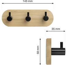 Obrázek bambusového věšáku se třemi háčky a rozměry