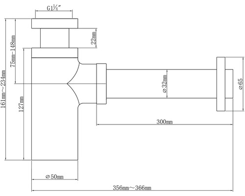 Technický výkres sifonu s rozměry
