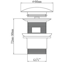 Technický výkres odtokové soupravy o rozměrech 66 mm v průměru a 72 mm až 90 mm na výšku