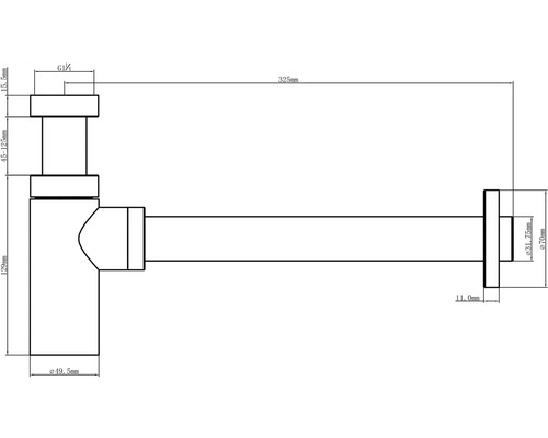 Technický výkres sifonu s rozměry