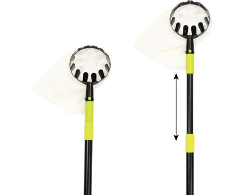 Dva pohledy na sběrač ovoce s teleskopickou tyčí a sběrným vakem