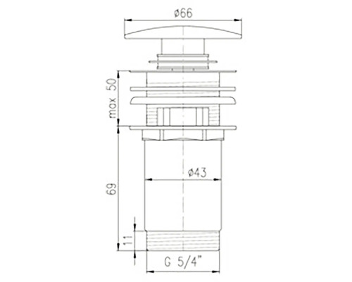 Technický nákres ventilu s rozměry