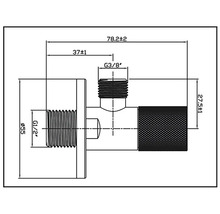 Technický nákres rohového regulačního ventilu s rozměry