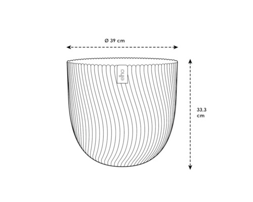 Obrázek květináče o průměru 39 cm a výšce 33,3 cm.
