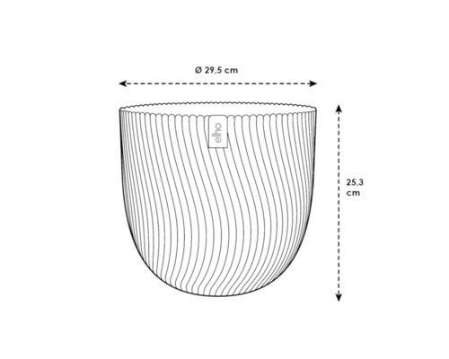 Schéma květináče Elho s rozměry 29,5 cm v průměru a 25,3 cm na výšku