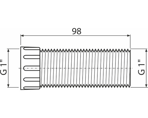 Technický výkres šroubu o rozměrech 98 milimetrů délky a průměru G 1 palec
